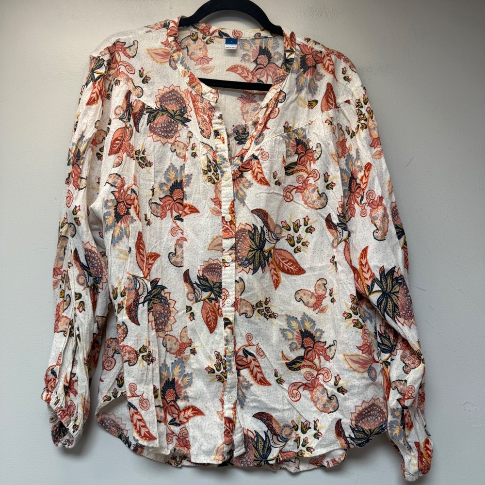 Old Navy Blouse Women Large Multicolor Excellent Floral Paisley Boho Button‎ Up